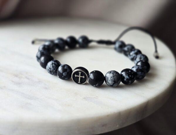 Męska regulowana bransoletka z agatem śnieżnym