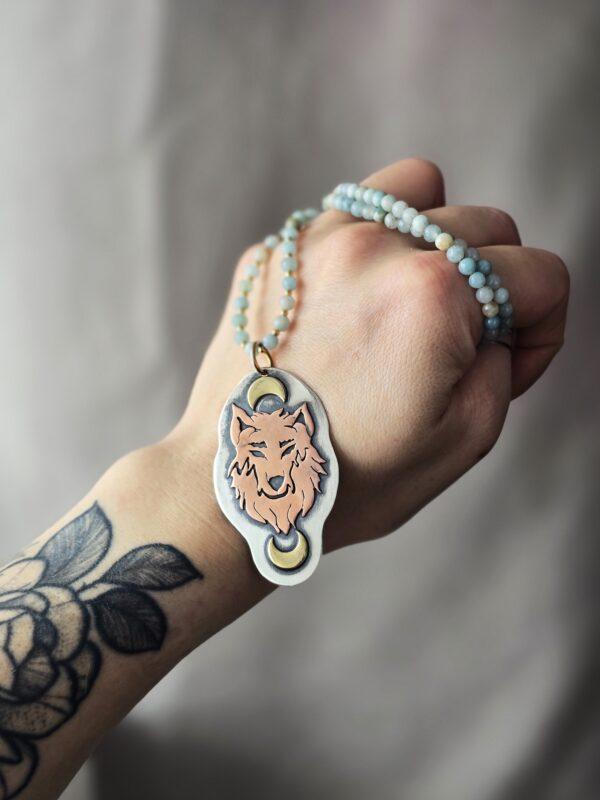 Naszyjnik z wilkiem i amazonitem